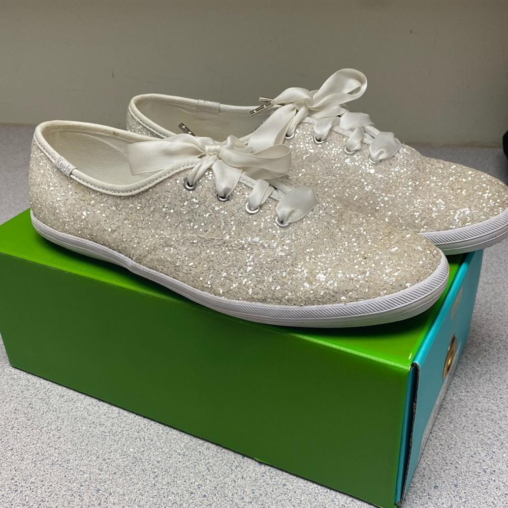 Keds for Kate Spade New York glitter white sneakers, size 8.5